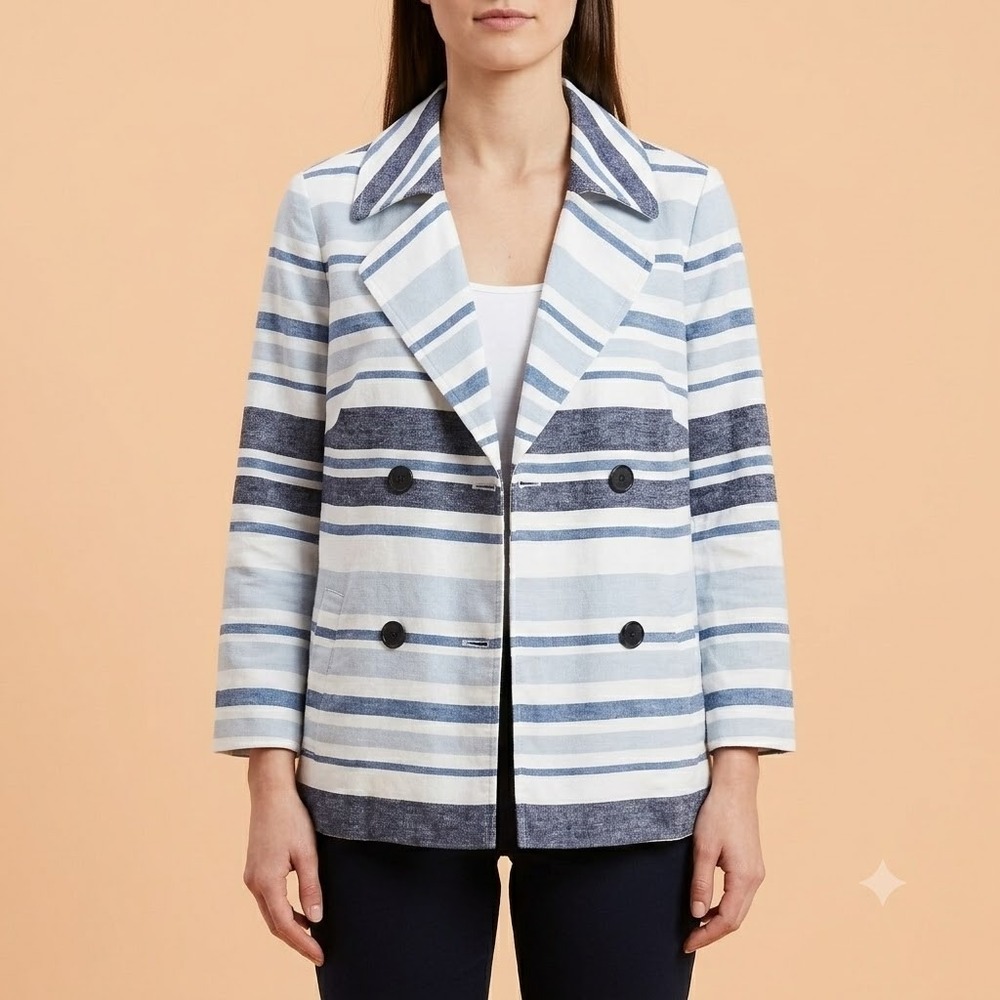 Banana‎ Republic Blazer Jacket Womens Small S Blue White Striped Double Breasted